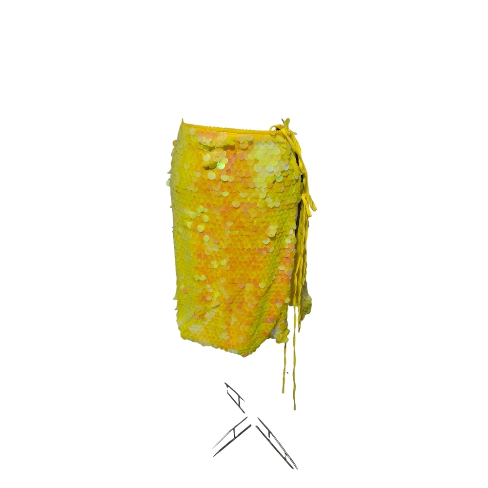 Y2K Low Rise Sequin Side Tie Skirt - Yellow Sparkle S/M